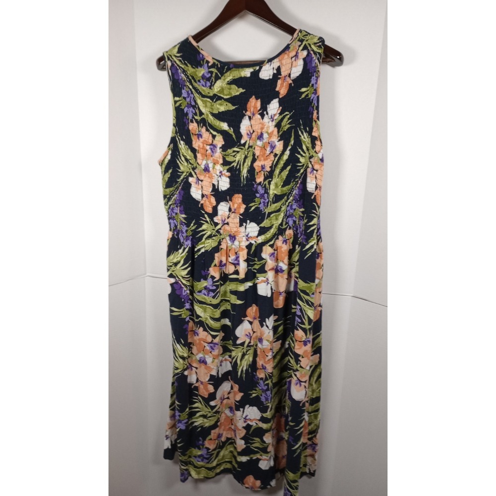 Croft & Barrow Womens 2X Black Floral Tropical Midi Dress Sleeveless Rayon - Picture 2 of 5